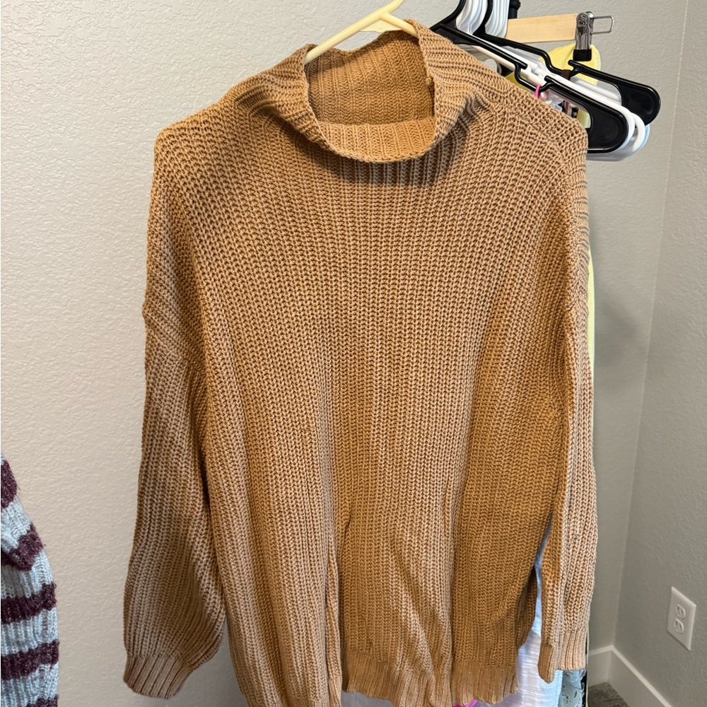 American Eagle Outfitters Camel Cowl Neck Sweater